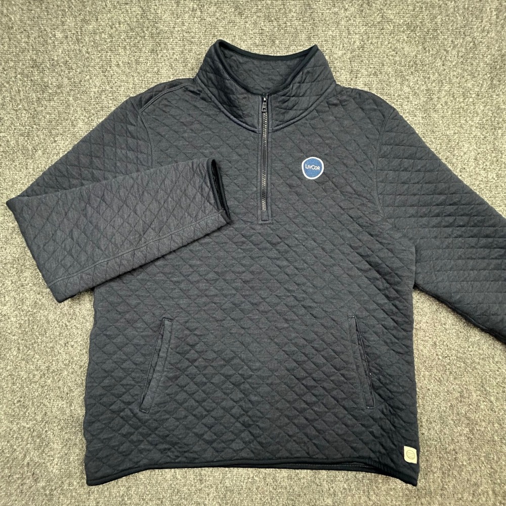 Marine Layer Corbet Quilted 1/4 Zip Mens XL Navy Blue Sweatshirt Jacket LivCor